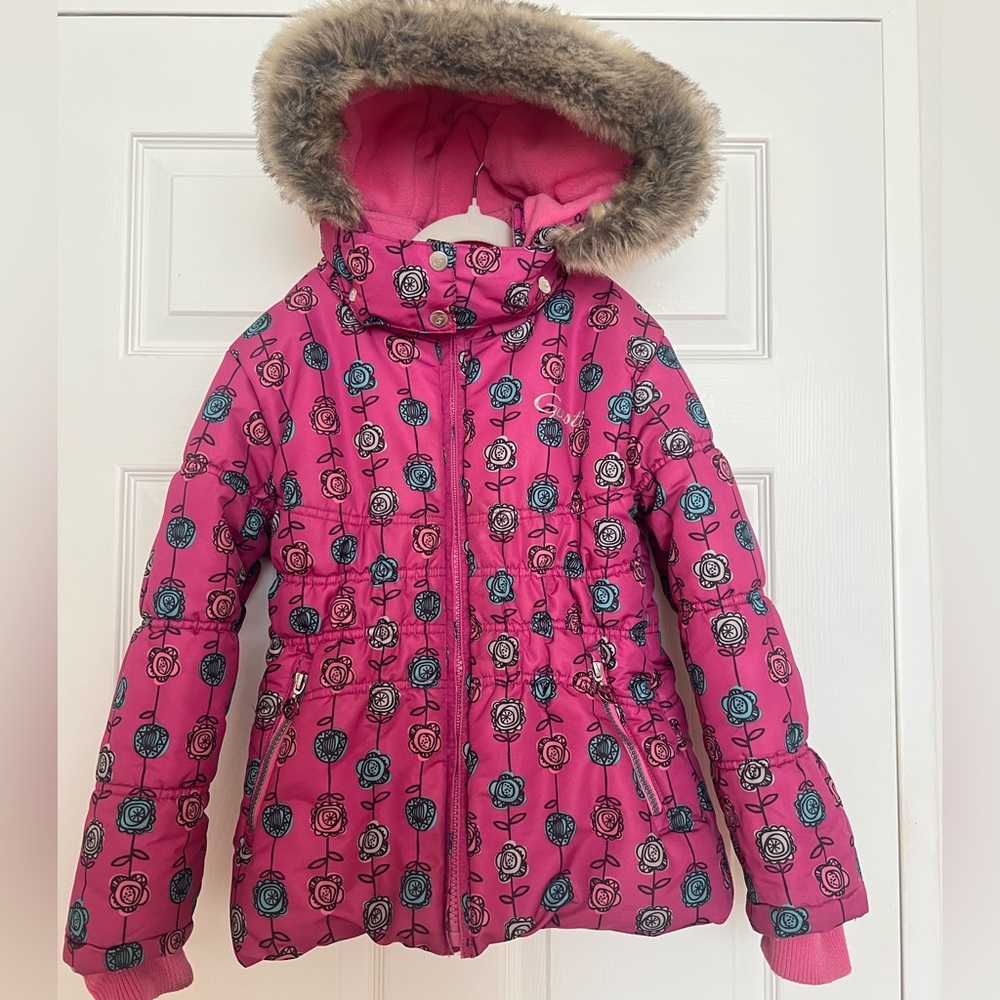 Gustin Pink Floral Kids Puffer Jacket